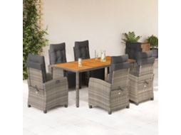 Vidaxl 7 Pcs Conjunto De Jantar P/ Jardim C/ Almofadões Vime Pe Cinza