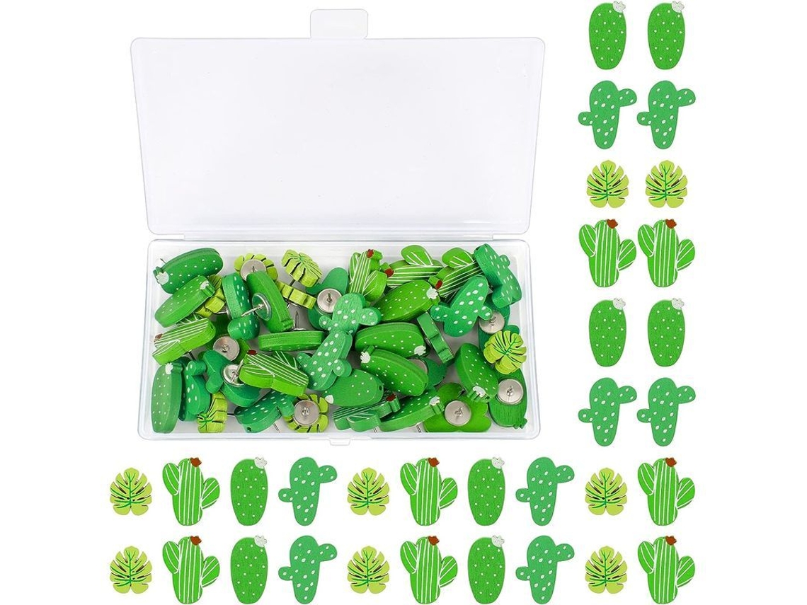 2026 30 Clavijas de Madera Decorativas Con Diseño de Cactus Y Hoja de Palma, Clavos para Pizarrón Con Caja