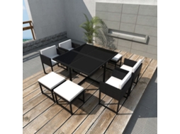 Pcs Conjunto Jantar Exterior Com Almofadões Vime Pe Preto Dkd Home Decor