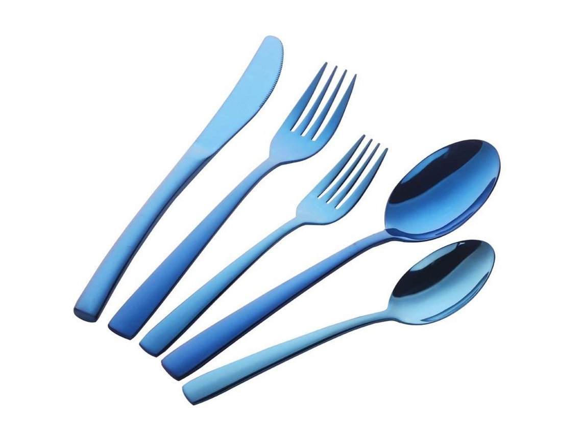 Set De Cubiertos Azules De 20 Piezas Para 4 Personas, Acero Inoxidable Reutilizable