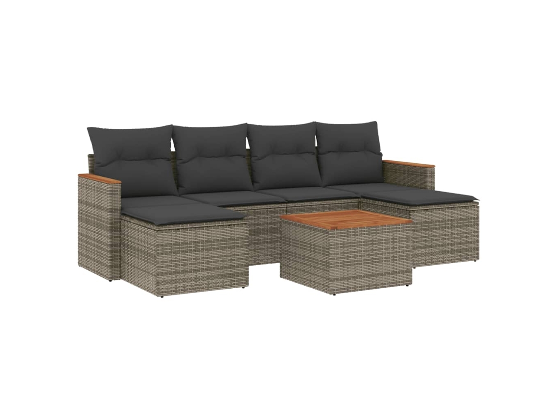 Conjunto de 7 Sofás para Jardim com Almofadões Vime Pe Cinzento MAISON EXCLUSIVE (7 pcs)