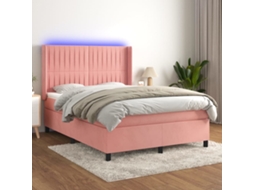 Vidaxl Cama Box Spring C/ Colchão/led 140x190 Cm Veludo Rosa