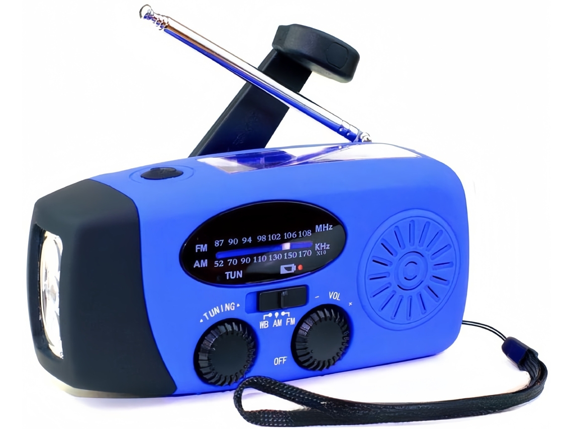 Rádio de Manivela Movido a Energia Solar com Lanterna e Bateria Externa, Azul AQUAFORGE