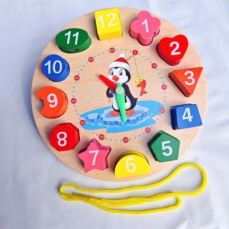 Quebra-cabeça De Blocos De Madeira Com Formas Geométricas, Brinquedos Montessori, Educação Infantil, Aprendizado Sobre O Tempo