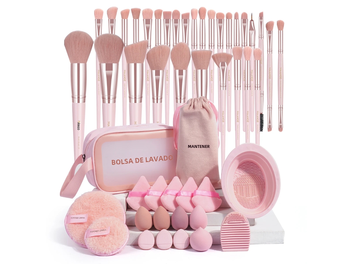 Conjunto De Ferramentas De Maquiagem Profissional (rosa), Conjunto De 30 Pincéis Para Base, Conjunto De 15 Esponjas De Maquiagem