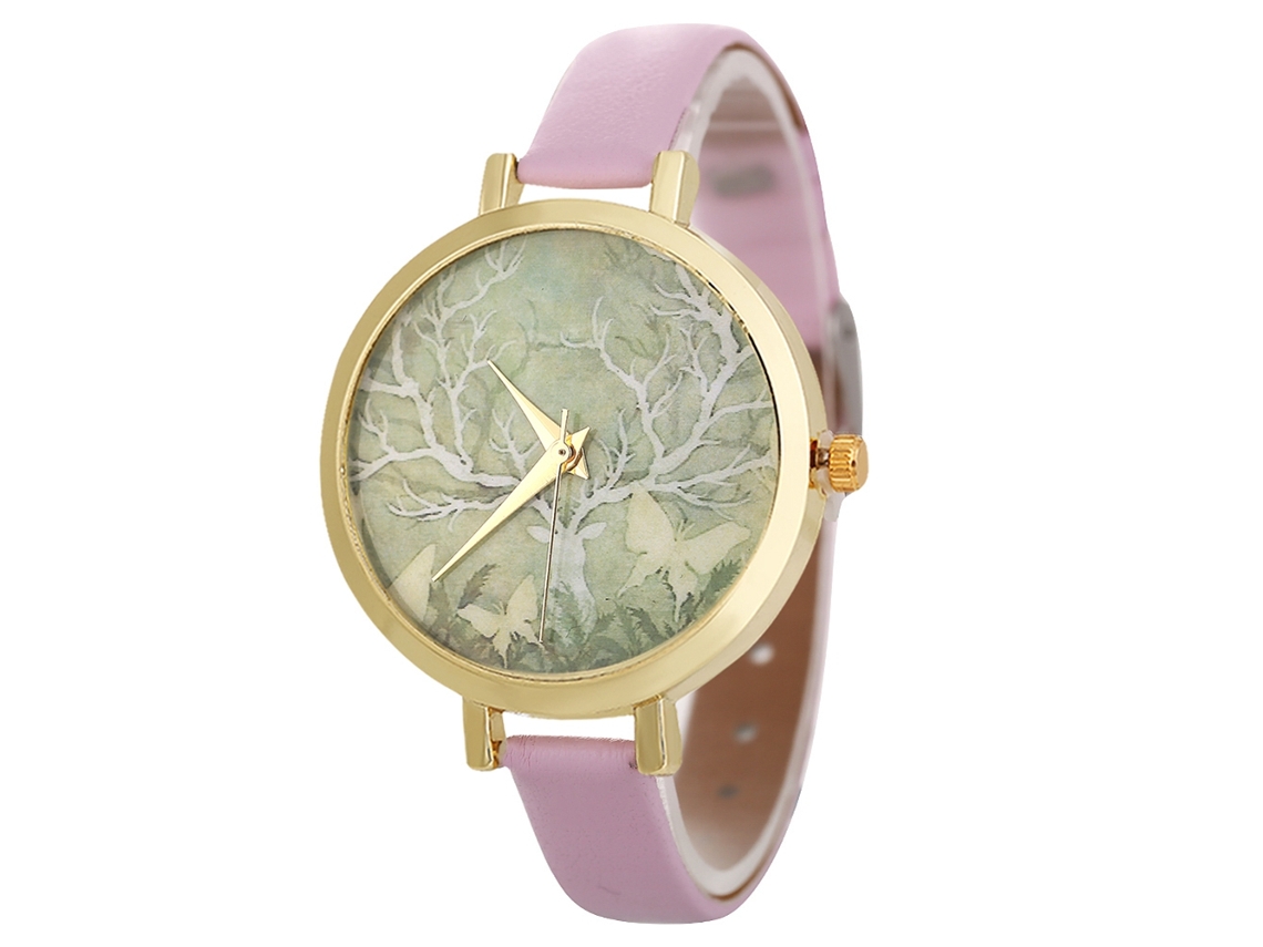 Relógio de Pulso Feminino de Quartzo Analógico com Pulseira de Couro Rosa Elegante Presente
