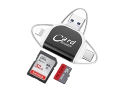 Leitor De Cartão Sd 4 Em 1 Com Adaptador Micro Tf Para Visualizar Fotos E Vídeos Da Câmera No Windows, Mac, Iphone E Android. Aquaforge