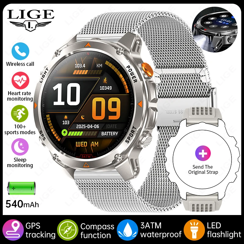 (pulseira De Malha Prateada) Smartwatch Esportivo Gps À Prova D'água Com Tela Sensível Ao Toque De Alta Definição De 1,46 Polegadas