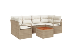 Conjunto 7 Conjunto De Sofá De Jardim Vidaxl Bege Vime Pe (55 X 55 X 37 Cm)