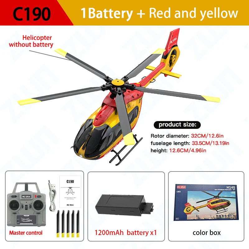 Helicóptero De Brinquedo Com Controle Remoto (amarelo), 2.4g, Giroscópio De 6 Eixos, 6 Canais, Função De Manter Altitude.