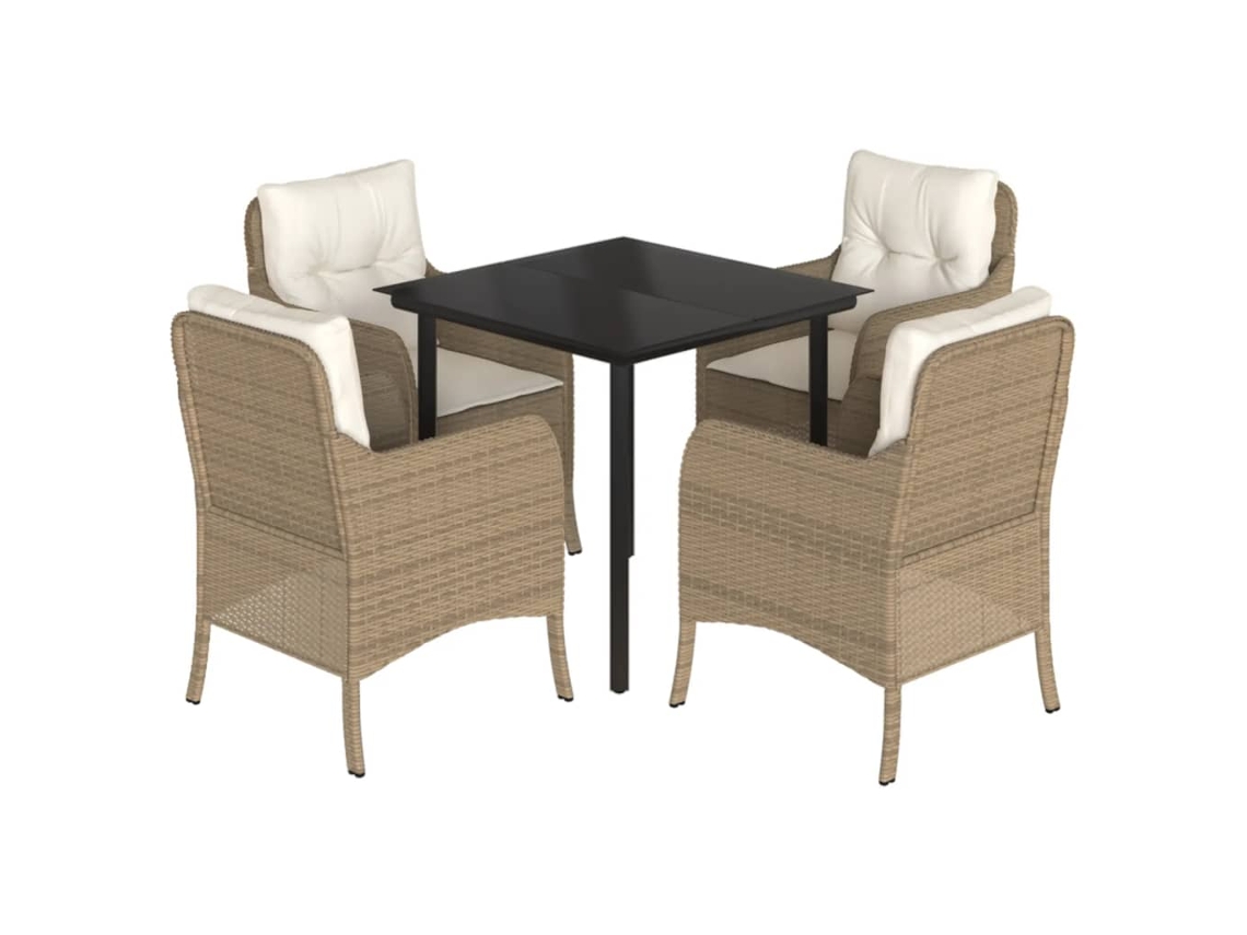 Conjunto de 5 Jantar para Jardim com Almofadões Vime Pe Bege MAISON EXCLUSIVE