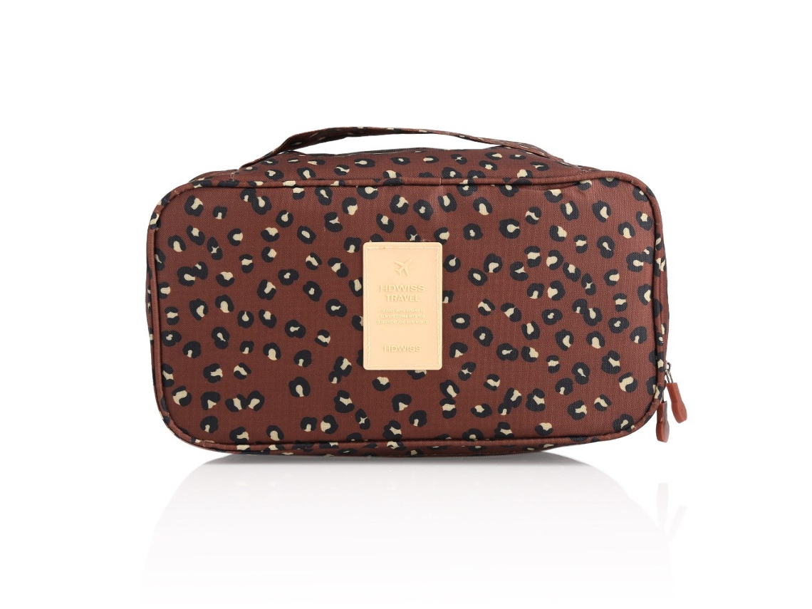KOFIHETY Bolsa de viagem marrom com estampa de leopardo para guardar lingerie e cosméticos, para mala.