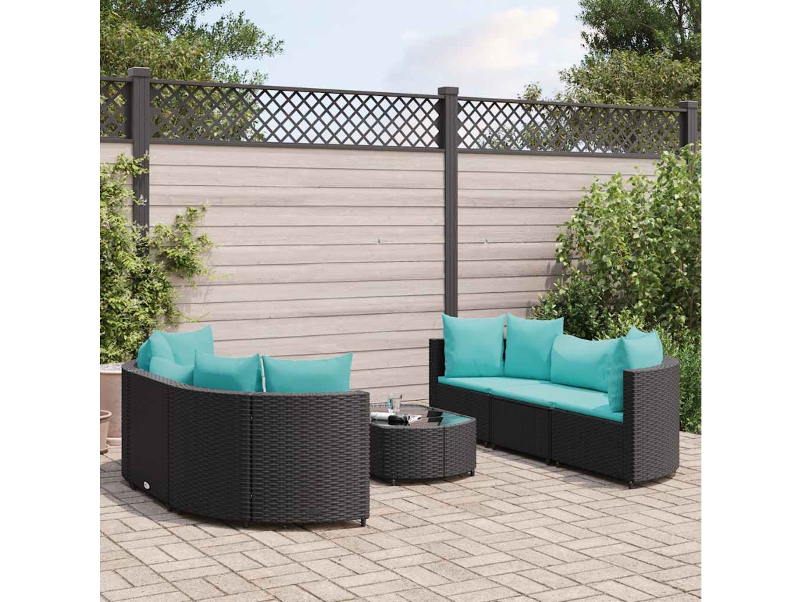 Vidaxl 7 Pcs Conjunto De Sofás P/ Jardim C/ Almofadões Vime Pe Preto