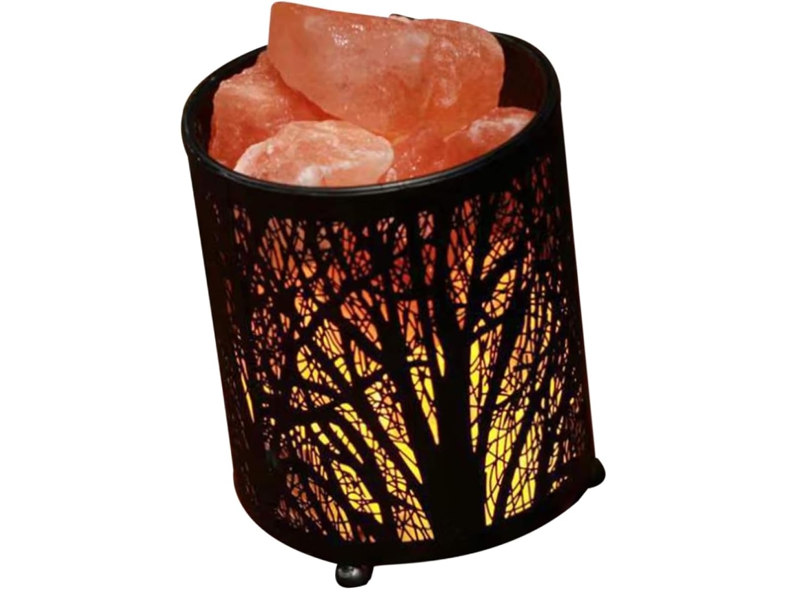 Elegante Luminária Cilíndrica Decorativa de Sal com Base de Ferro Preta, Luz Ambiente para Escritório e SFUSHOS