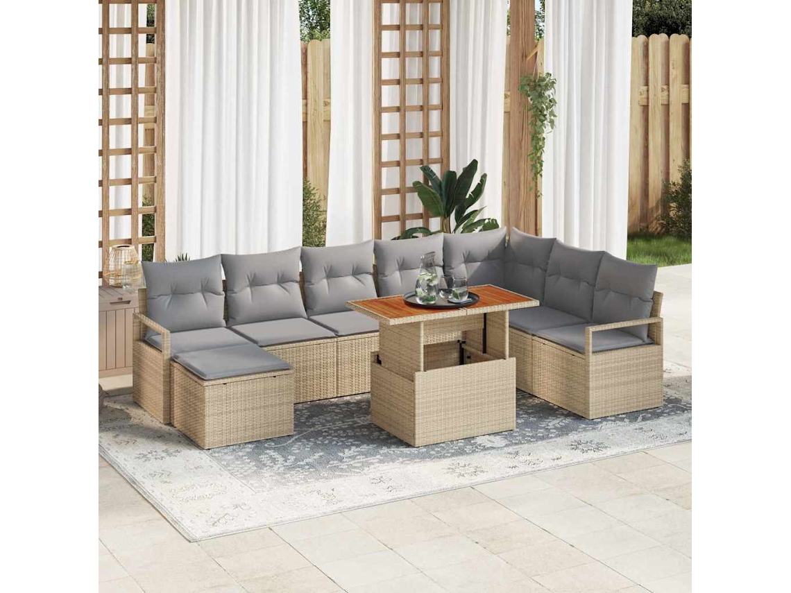 Vidaxl Conjunto De Sofá De Jardim 9 Unid. Bege E Cinza