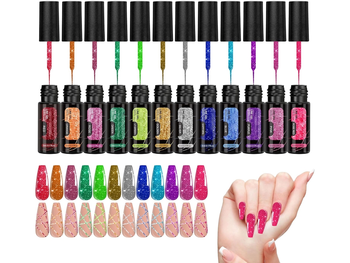 Esmalte Em Gel Com Glitter, 12 Cores - Kit Para Manicure