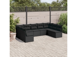 9 Pcs Conjunto De Sofás P/ Jardim C/ Almofadões Vime Pe Preto Dkd Home Decor