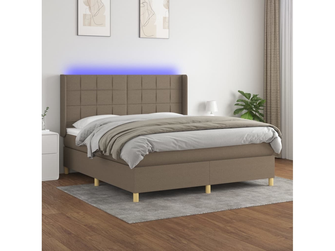 Cama Box Spring Colchão/led 180x200cm Tecido Cinza-acastanhado