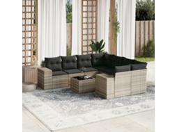 Vidaxl 9 Pcs Conj. Sofás Jardim Com Almofadões Vime Pe Cinzento-claro