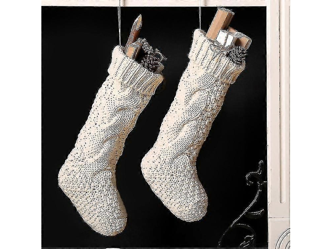 Meias De Natal Exclusivas De Malha Branca Marfim De 14,5 Olysi Shop (pacote Com 2)