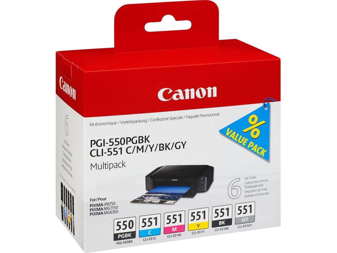 Pack 6 Tinteiros CANON PGI-550/CLI-551 (6496B005)