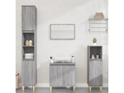 Vidaxl 3 Pcs Conjunto Móveis Casa De Banho Madeira Proc. Cinza Sonoma