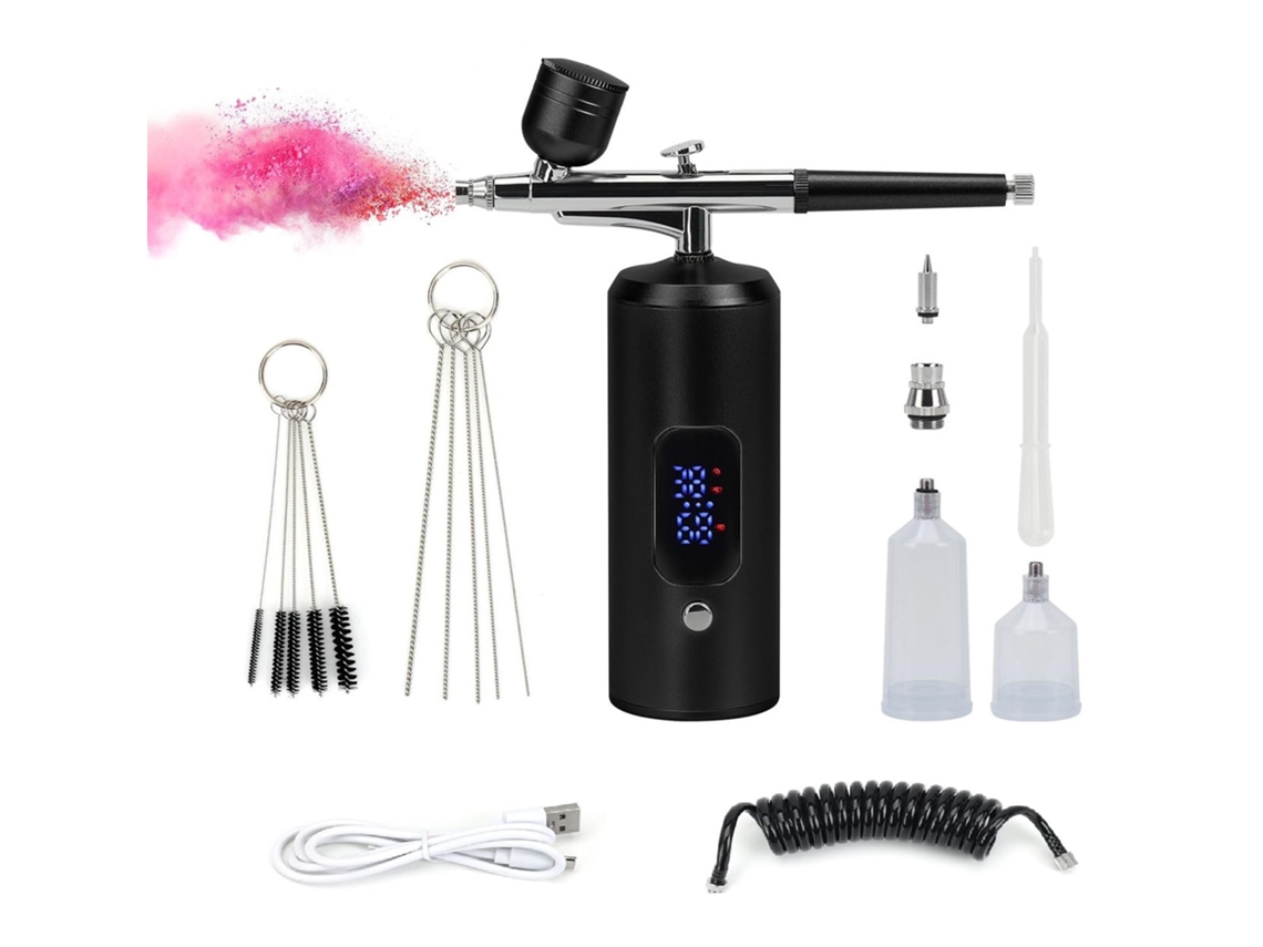 Kit De Aerógrafo Sem Fio Com Compressor 38 Psi Pistola De Pulverização Pintura Unhas (preto)