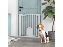 Porta De Segurança Para Animais Com Fechamento Automático E Trava Dupla, Em Aço Branco