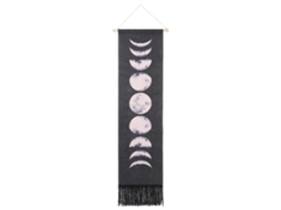 Manta decorativa artesanal com ciclos lunares para decoração de parede, 117 x 30 cm, preta.