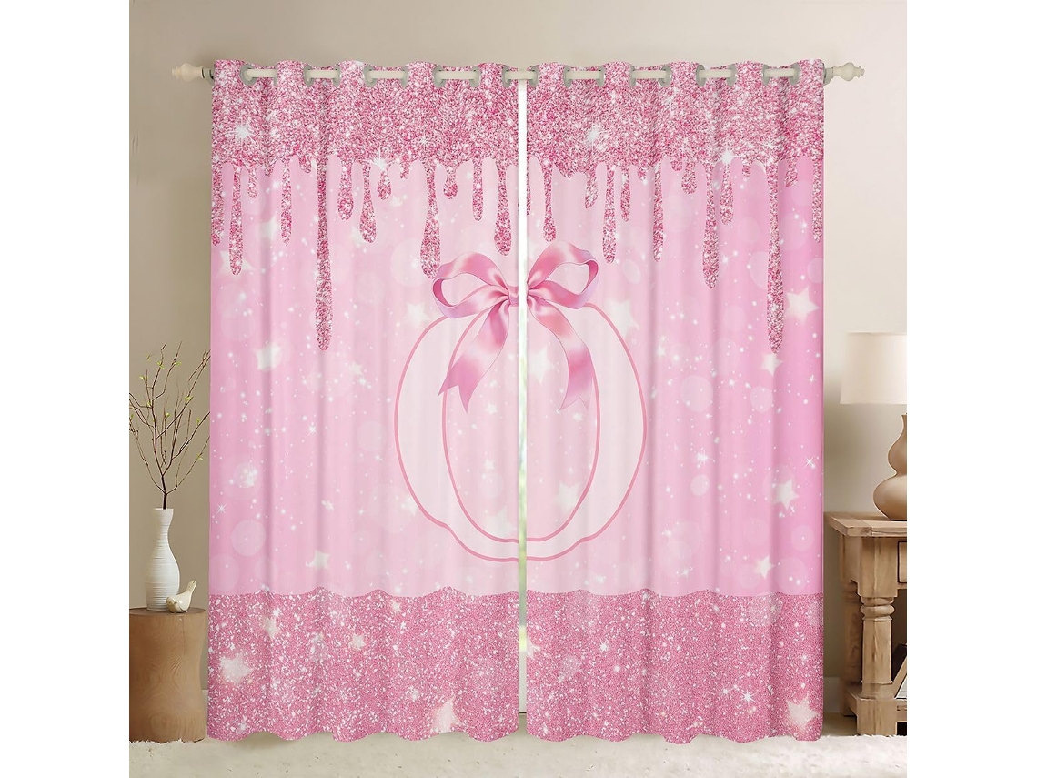 Castle Fairy Conjunto De 2-cortinas Blackout Rosa Com Laço E Inicial O, Conjunto De 2 Painéis, Cortinas Com Laço