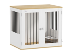 Gaiola Médios 2 Em 1 Mesa Auxiliar Com 2 Portas Com Trava Comedouro Giratório De 360° 2 Tigelas E Almofadas Antiderrapantes 80x55x71,5 Cm Branco