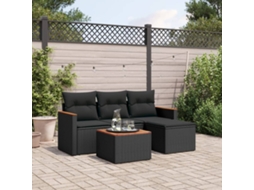 Vidaxl 5 Pcs Conjunto Sofás de Jardim com Almofadões Vime Pe Preto