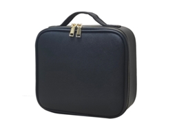 Bolsa de Maquiagem de Couro Pu Grande Capacidade com Divisória Ajustável para Viagem Preta S/MARCA