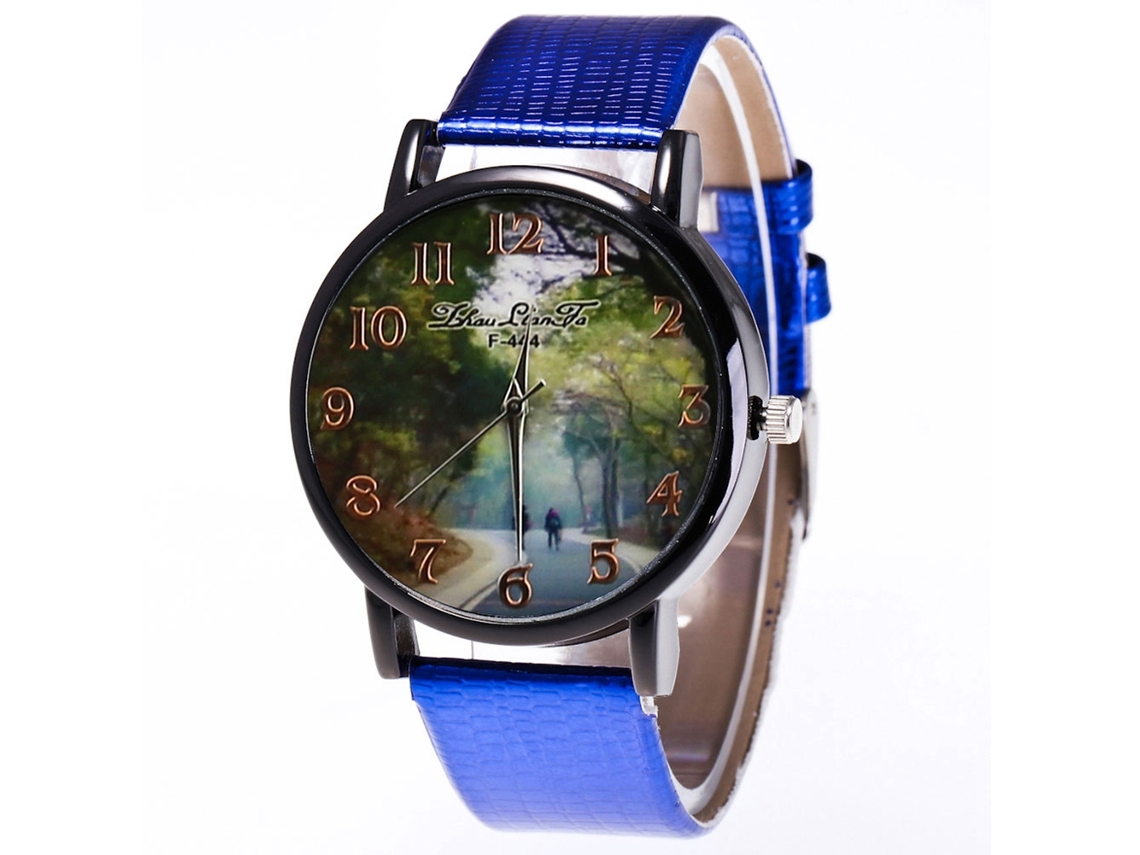 Relógio de quartzo unissex com pulseira de couro PU, azul casual e estiloso.