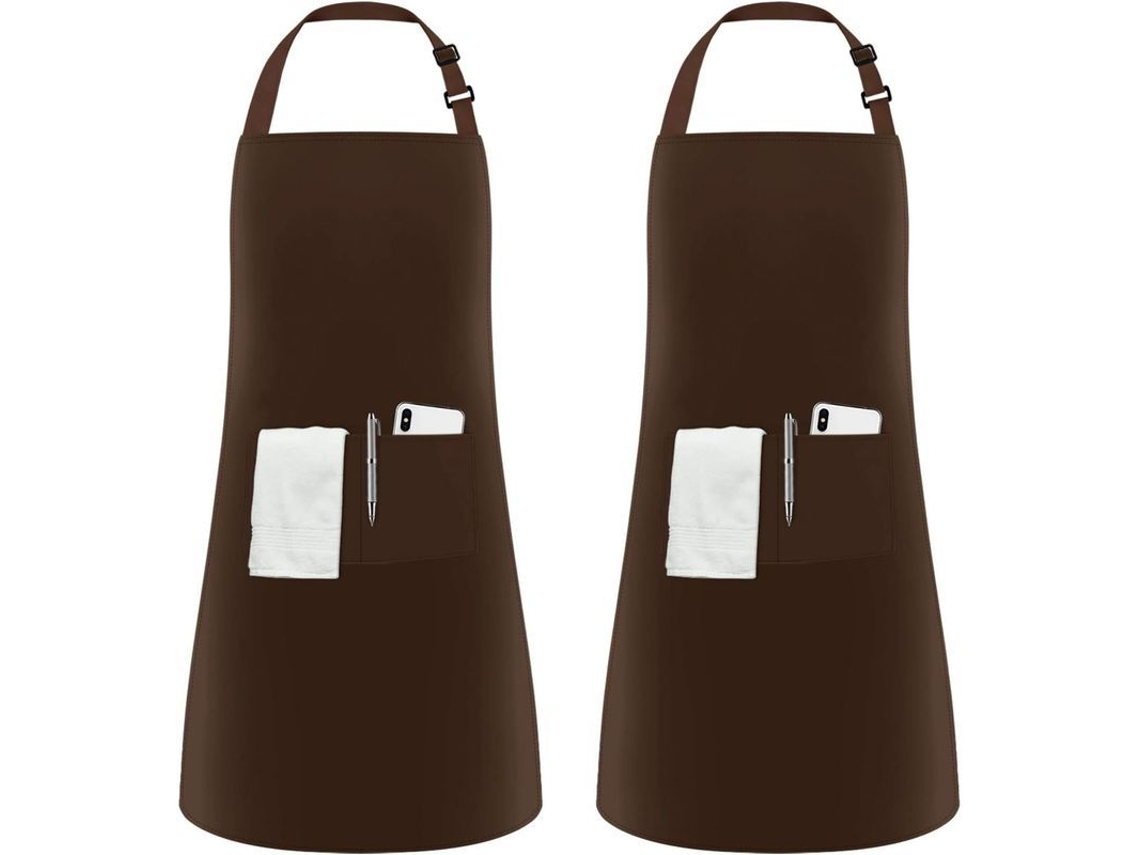 2026 delantal de Cozinha Linjou 2 Pacotes Ajustáveis com 2 Bolsos para Lar, Restaurante, Café Marrom Poliéster Marrón