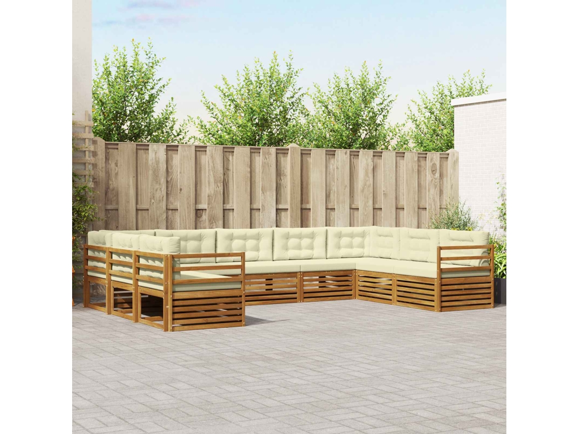 Vidaxl Conjunto De Sofás Para Exterior 9 Unid. Natural E Creme