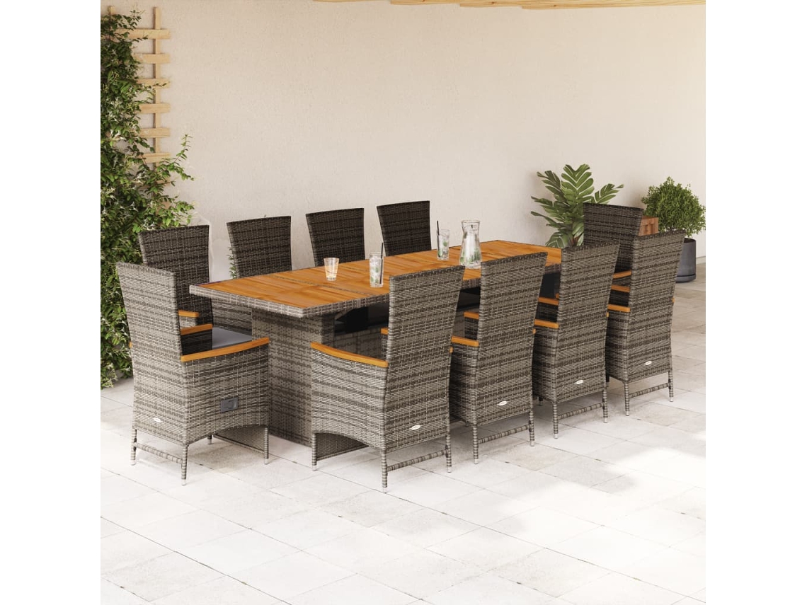 Conjunto 11 Peças Jantar P/ Jardim C/ Almofadões Vime Pe Cinza Dkd Home Decor