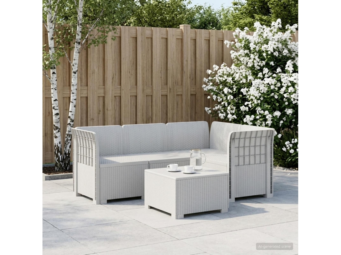 Vidaxl Sofá De Jardim Para 4 Pessoas Visual Rattan Pp Branco