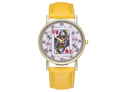 Reloj De Moda Casual Unisex De Cuarzo Con Correa De Cuero Amarillo