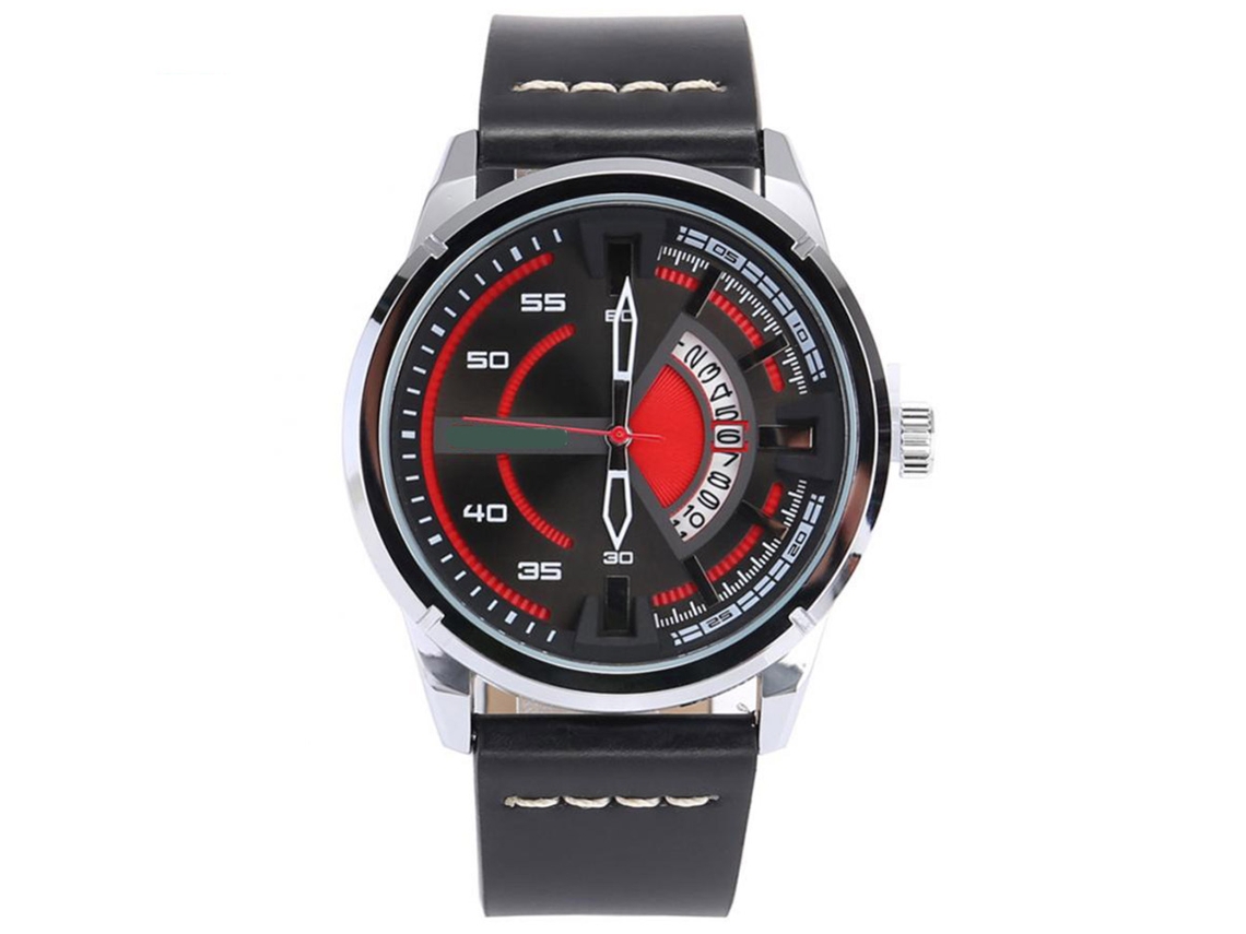 Relógio de pulso masculino elegante com calendário e pulseira de couro 05