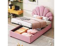 Cama Infantil Polsterbett 90x200cm Rosa Com Estante Hidráulica E Apoio Cabeça Ajustável