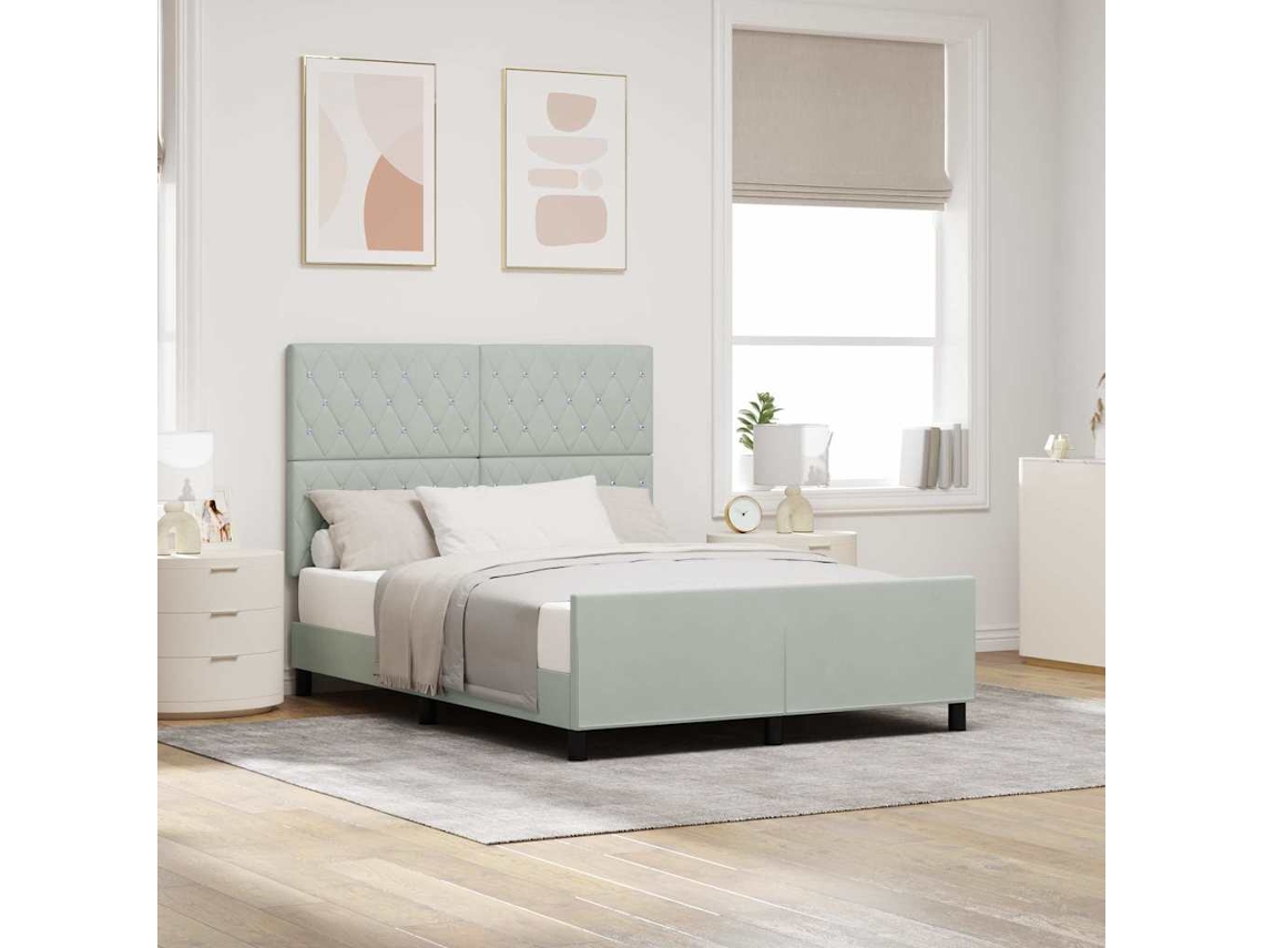 Vidaxl Cama Box Com Cabeceira Cinzento-claro 160 X 200 Cm Veludo