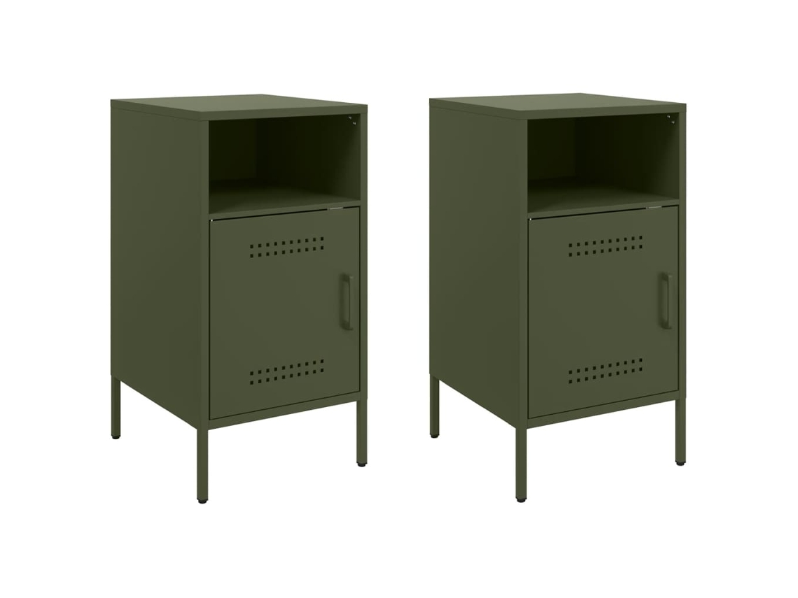 Conjunto de Mesas de Cabeceira 2 Pcs Aço Verde Azeitona MAISON EXCLUSIVE (36x39x68 cm)