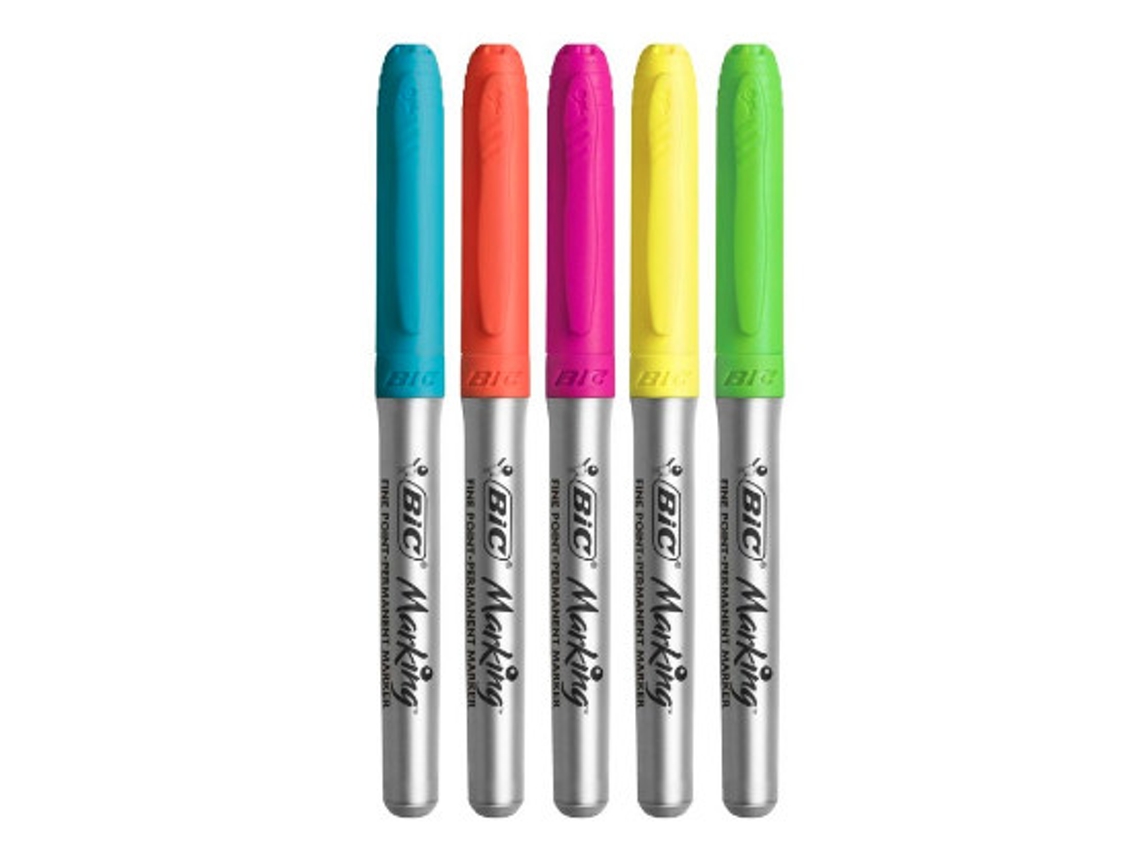 Marcador BIC 968410 5 peças ponta cônica azul verde laranja rosa amarelo