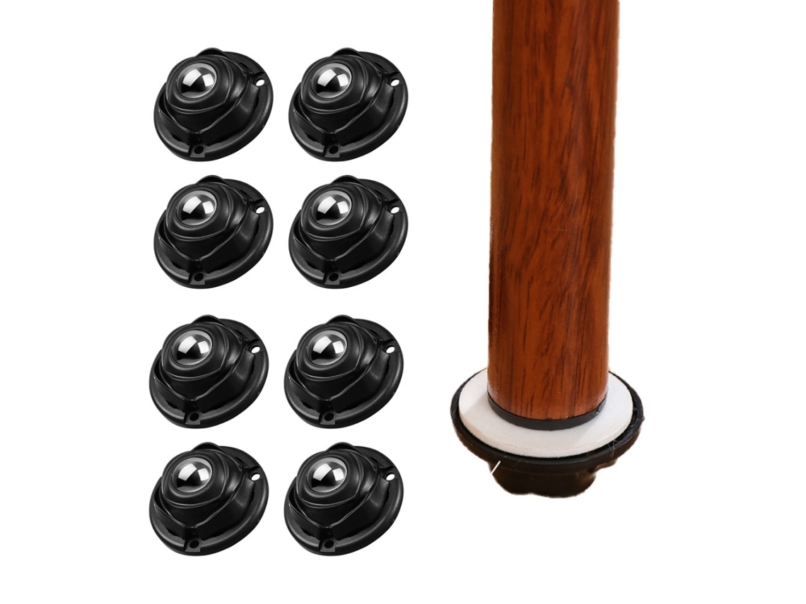 Conjunto De 8 Mini Rodas Giratórias Universais Pretas Aquaforge