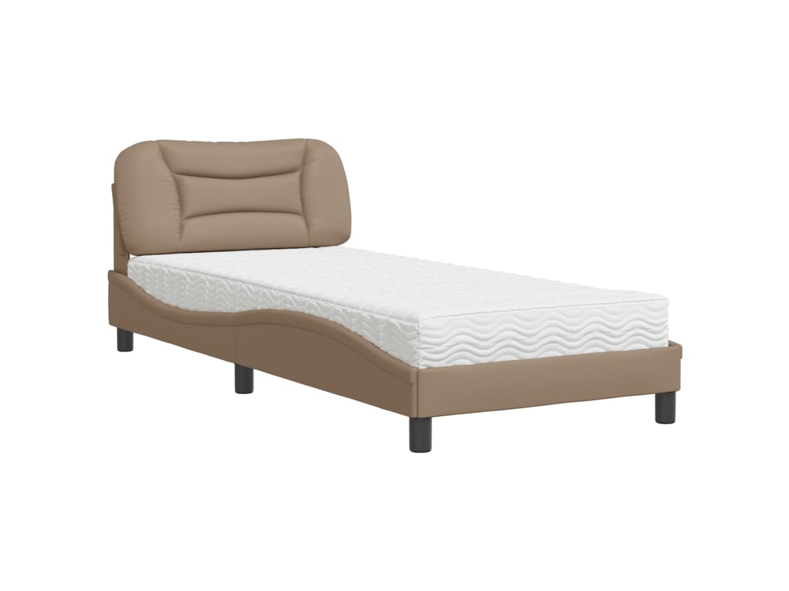 Vidaxl Cama Com Colchão Hvar 80x200 Cm Couro Artificial Cappuccino