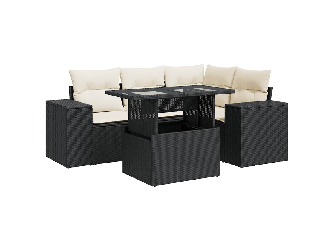 Conjunto de 5 Sofás de Jardim com Almofadões Vime Pe Preto MAISON EXCLUSIVE (5 pcs)