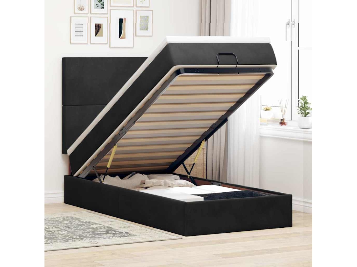 Estrutura De Cama Otomana Com Colchões Preto 80x200cm Veludo