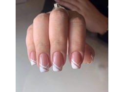 Conjunto de 24 Peças de Tips em Estilo Francês Inclinado Modelo Jp823 Conjunto de Aproximadamente 24 Peças de Gel Rosa