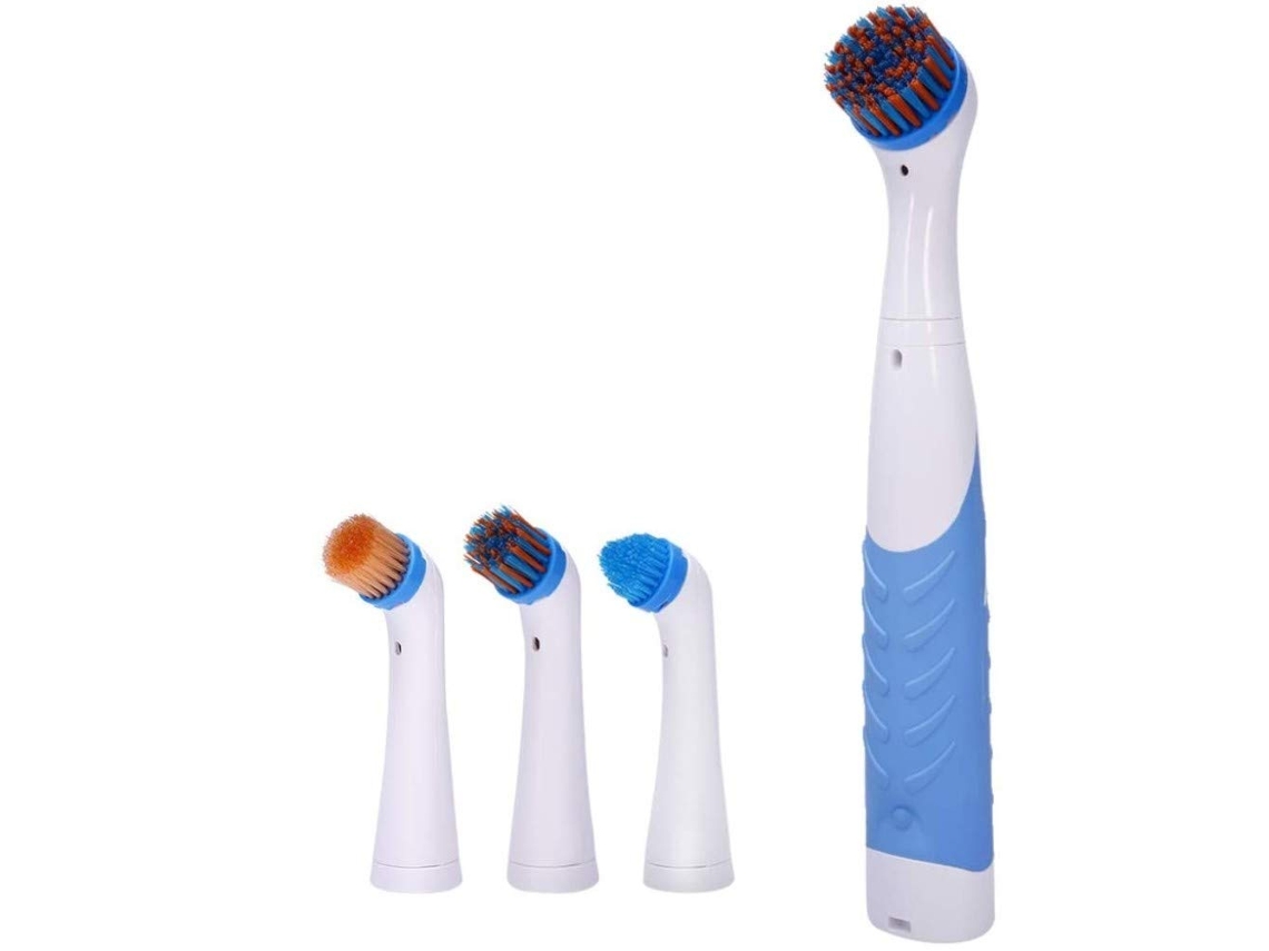 Escova De Limpeza Elétrica Com Escova Doméstica Multiuso E 4 Cabeças De Escova Para Banheiro/cozinha E Sapatos Brilvibera (branca E Azul)